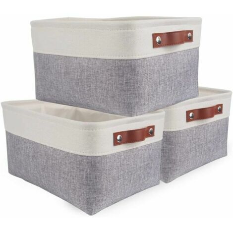royaluxe - Lot de 3 Paniers de Rangement, Boîte de Rangement Pliable avec poignée, Caisse de Rangement en Tissu pour Vêtements, Livres, Jouets, Maison (Gris/Blanc, Small)