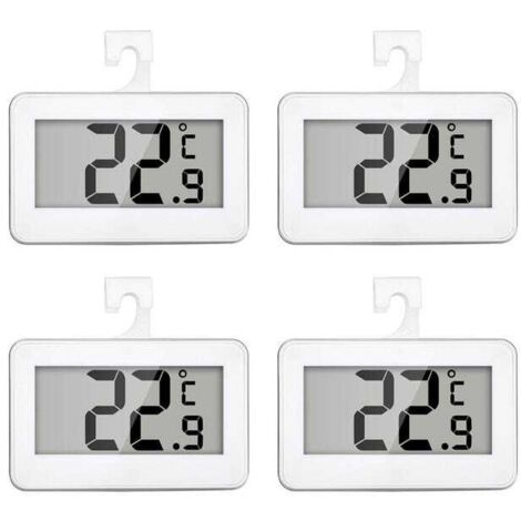 royaluxe - Lot de 4 mini thermomètres numériques pour réfrigérateur avec alarme antigel, grand écran LCD, fixation, crochet, pour frigo ou camping-car, ℃/℉