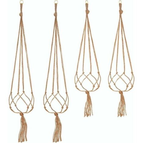 royaluxe -Lot de 4 Suspension Corde Plante Macramé Porte Pot Suspendu Plante Cintre Intéri Extéri Décoration du Jardin avec - 2 pièces 105 cm et 2 pièces 90 cm, 4 pieds