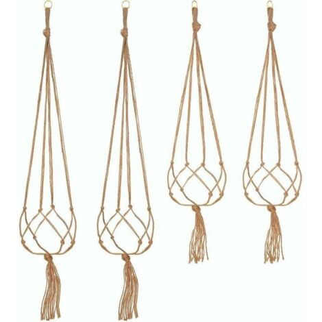 royaluxe -Lot de 4 Suspension Corde Plante Macramé Porte Pot Suspendu Plante Cintre Intéri Extéri Décoration du Jardin avec - 2 pièces 105 cm et 2 pièces 90 cm, 4 pieds