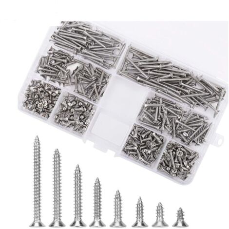royaluxe -Lot de 400 Pièces Vis Autotaraudeuses M3 Vis à Tête Plate Croisée, Vis à bois Acier Inoxydable Kit de Classification de Vis à Tête Croisée,