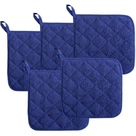 royaluxe - Lot de 5 maniques de cuisine, dessous de plat, torchon pour la cuisine et la pâtisserie - Bleu foncé - 18 x 18 cm