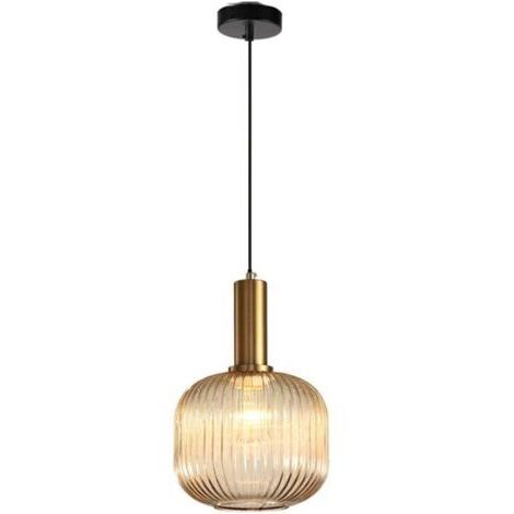 royaluxe -Lustre moderne, douille de lampe suspendue dorée avec abat-jour en verre ambré, lampe suspendue LED