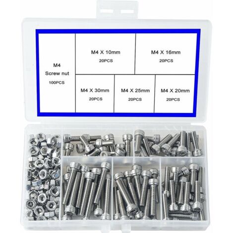 royaluxe -M4 Vis à Tête Cylindrique à Six Pans Creux en Acier Inoxydable 304 Pièces Mécaniques à Tête Cylindrique à Six Pans Creux et à écrous Bouton à Tête Hexagonale Socket,