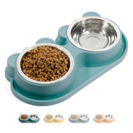 royaluxe -Mangeoire pour chat à double bol avec bol amovible en acier inoxydable  Base en silicone antidérapante et anti-déversement  Mangeoire et abreuvoir pour chats et petits chiens (vert sarcelle)