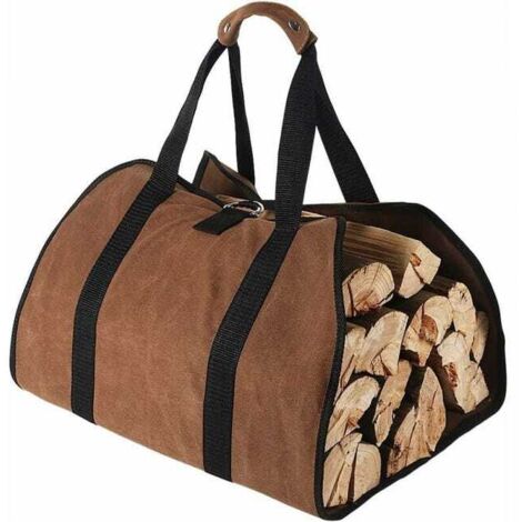 royaluxe - (Marron) 96 cm x 46 cm Grand Sac de Transport pour Bûches en Toile Cire à Usage Intensif Sac Bois Cheminée pour Poêles à Bois, Intérieur et Camping