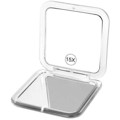 royaluxe - Miroir compact grossissant x15 pour voyage - Portable - Pliable et très léger - Mini miroir grossissant de poche - Carré 8,3 cm x 8,3 cm