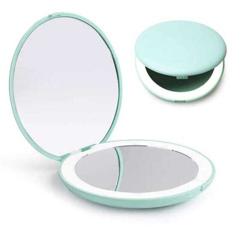 royaluxe - Miroir de maquillage de voyage portable avec éclairage LED, miroir pliable 10x, miroir double face portable - Vert menthe