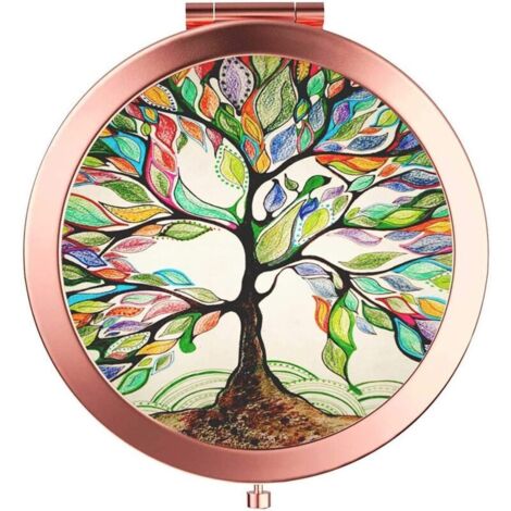 royaluxe -Miroir de sac de voyage en or rose, compact, double face, grossissement 2X et 1x, miroir à main rond en métal, miroir bohème pour femmes et filles, arbre de vie