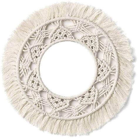 royaluxe- Miroir Mural Décoratif Vintage, Bohémien Macramé Miroir Image Cadre Décoration, Miroir Rond Décor pour Salon Appartement Chambre Chambre De Bébé, Ne Pas Inclure Miroir A