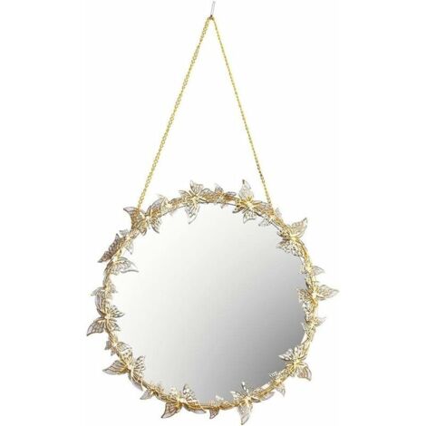 royaluxe - Miroirs pour décoration Murale, Miroir Suspendu doré Miroir de Maquillage Mural Papillon doré avec chaîne Miroir décoratif Rond pour Salle de Bain Chambre Salon