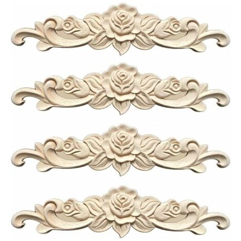 royaluxe -Moulure Decorative Bois 4 Pièces Sculpture Bois Moulure Rosace Decorative pour Décoration Meuble de Cuisine Meubles,30 7cm