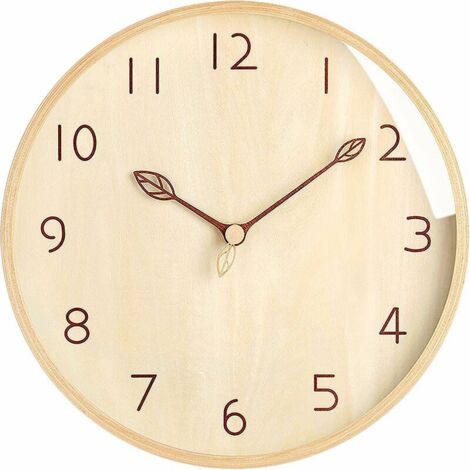 royaluxe - Murale Bois Horloge Bois Naturel Massif 12 Pouces Mouvement Silencieux sans Bruit tic-tac Style Moderne Simple Salon Chambre Cuisine Chambre d’Enfants