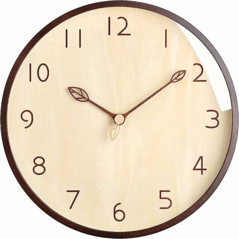 royaluxe - Murale Bois Horloge Bois Naturel Massif 12 Pouces Mouvement Silencieux sans Bruit tic-tac Style Moderne Simple Salon Chambre Cuisine Chambre d’Enfants    Bois Naturel Foncé