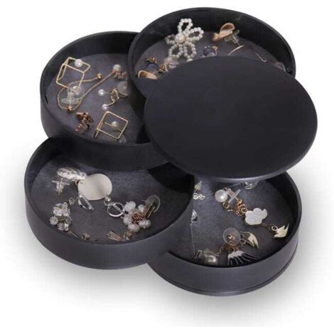 royaluxe - Organisateur de bijoux Boîte de support de boucle d'oreille organisateur pour femmes enfants(Noir), plateau de bijoux de voyage à 4 couches pour brace