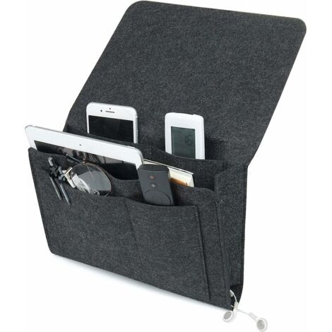 royaluxe - Organisateur de Chevet, Feutre Bedside Pocket Sac de Chevet à Suspendre pour Bouteilles, Lunettes,Magazine, Téléphone, Télécommande, Livre, Gris foncé