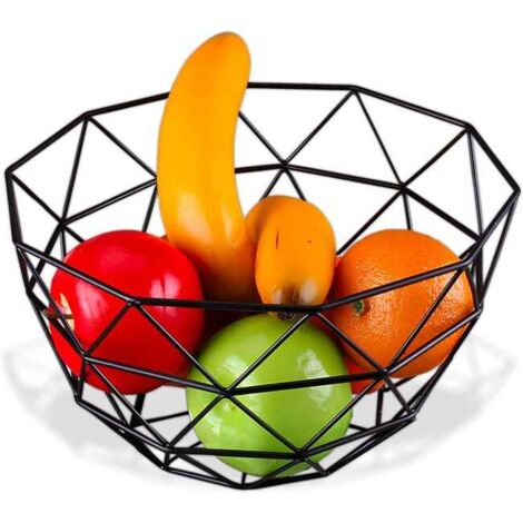 royaluxe - Panier à Fruits De table en Métal - Design Moderne et Géométrique - Corbeille à Fruit, Agrumes - Porte-fruits de Centre de Table Ouvert - Noir