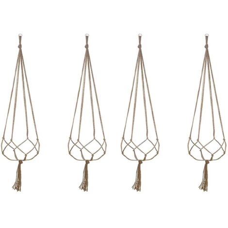 royaluxe - Panier Suspendu en Macramé, Corde de Coton Panier Suspendu Porte-panier pour Plantes pour Plafonds Extérieurs Intérieurs Balcons Décoration Murale 90cm 4Pcs