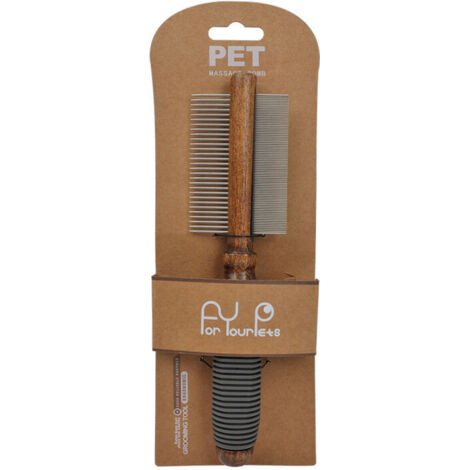 royaluxe -Peigne double face avec manche en bois pour chat, peigne de toilettage en acier inoxydable, peigne en métal double face pour chiens, brosse de toilettage pour chiens, brosse à poils d'animau