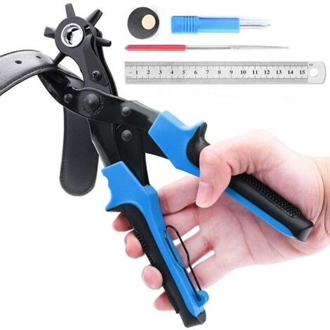 royaluxe -Perforatrice Cuir，Poinçon À Ceinture Professional,avec 2 Plaques De Perforation Supplémentaires Et 1 Règle Comprimé Pince Parfait Pour Ceintures, Travaux Manuels Etc (bleu)