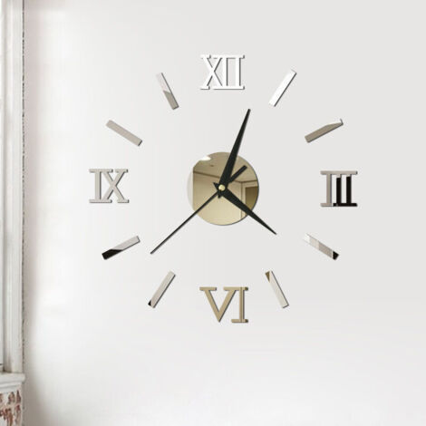 royaluxe -Petite horloge romaine miroir stickers muraux horloge murale 3d stickers tridimensionnels plus de 36cm DIY non toxique protection de l'environnement
