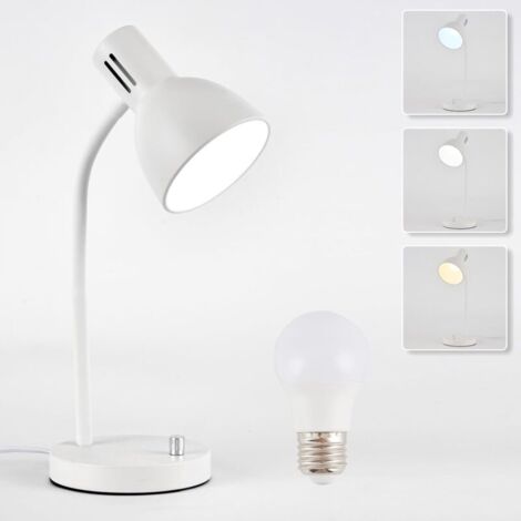 royaluxe -Petite lampe de bureau blanche en métal, lampes de bureau à col de cygne réglables pour la maison, le bureau, la salle d'étude, la chambre à coucher, lampe de table de chevet avec ampoule LE