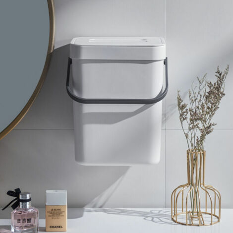 royaluxe -Petite poubelle suspendue avec couvercle Poubelle de comptoir de cuisine Poubelle montable alimentaire 3L Blanc