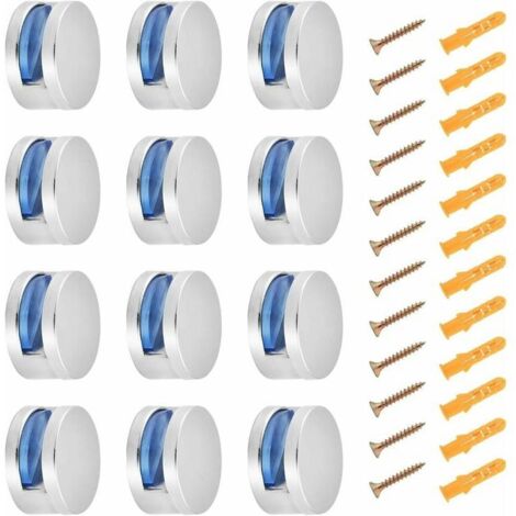 royaluxe -Pince de serrage 12pcs Bains Pince de Verre Clips Miroir Clips Verre en Alliage Zinc Support Mural Clip en Verre Rond pour étagère de 3-6mm d'épaisseur