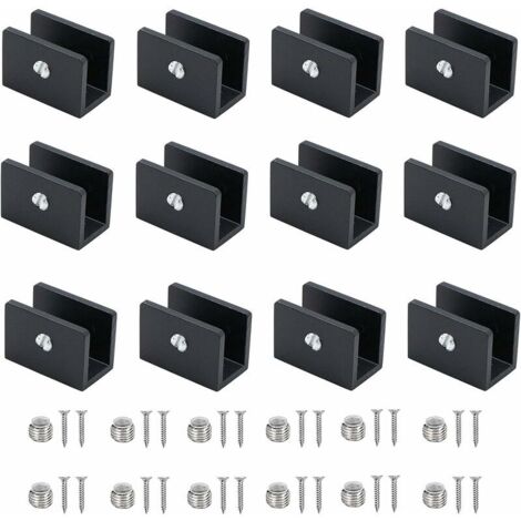 royaluxe -Pince spécialisée 12 Pièces Pince À Verre, Aluminium Supports D'étagère, Support De Cloison En Verre Réglable, Pour Tablettes En Verre De 6-8 Mm D'épaisseur, Pour Salle D'eau, Balcon (Avec