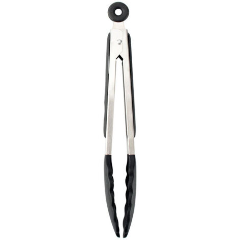 royaluxe - Pinces 22cm avec embouts en silicone - Pince cuisine inox et silicone antidérapant - Inox, Silicone thermorésistant, Noir，