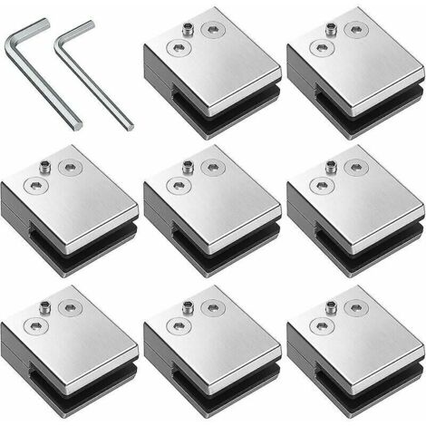 royaluxe -Pinces à Verre 8 PCS 8-10mm en Acier Inoxydable 304 Pinces à Verre Support en Verre Réglable à Dos Plat pour Balustrade d'Escalier, Main courante Clip carré en verre