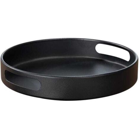 royaluxe - Plateau tournant , pivotant à 360 °, avec Rebord et poignées Pratiques, en métal thermolaqué (L/PxH) Ø 30 x 30 x 6.5cm, Noir