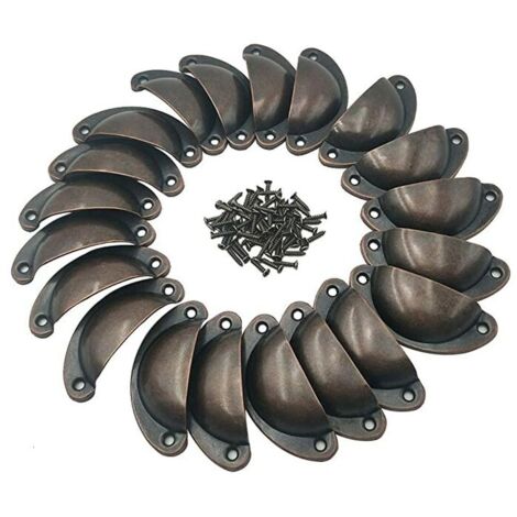 royaluxe - Poignées vintage en coquillage, 20 pièces poignées de meubles vintage poignées de portes d'armoires semi-circulaires, poignées de portes vintage (bronze rouge)