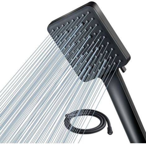 royaluxe - Pomme de douche avec tuyau de 1,5 m, pomme de douche haute pression carrée noire, pomme de douche de remplacement réglable universelle puissante, pomme de douche de salle de bains à 6 modes