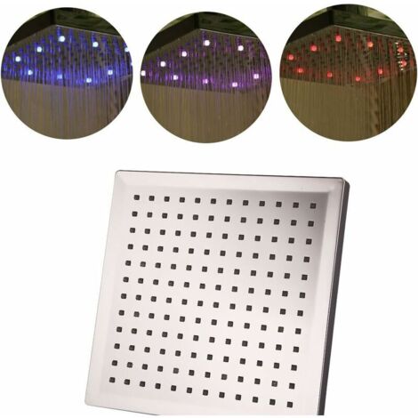 royaluxe - Pommeau de Douche Led, 8 pouces Carre Contrôle de la Température, 3 Changement de Couleur ABS Chrome Terminé，