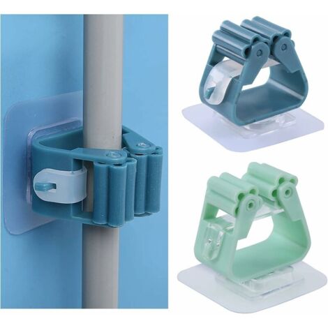 royaluxe - Porte-Balai Mural Auto-adhésif Porte Vadrouille Accroche Balai Mural sans Perçage Pince à Balai Supports de Balai de Vadrouille Accroche Balai pour Porte Salle de Bain, Bleu et Vert, 4 Pièc
