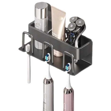 royaluxe - Porte-Brosse à Dents Mural en Aluminium, Support de Brosse à Dents électrique, Porte Brosse à Dents Adhésif avec 3 Tasses Support + 3 Fentes Têtes