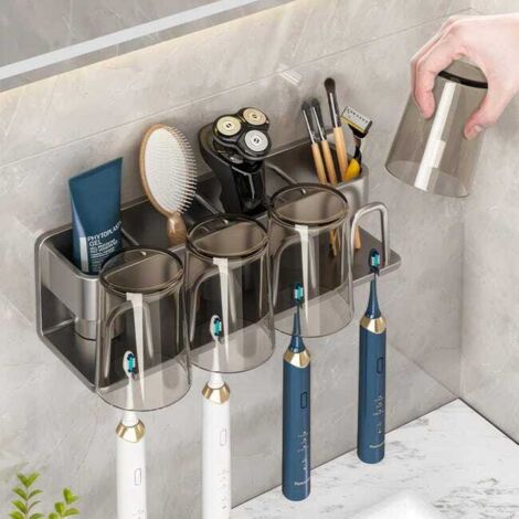 royaluxe - Porte-brosse à dents mural, porte-dentifrice, support de rangement pour , pistolet pour quatre personnes,gris