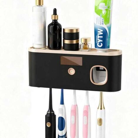 royaluxe - Porte-brosse à dents mural stérilisateur, distributeur de dentifrice automatique rechargeable par USB avec 5 emplacements pour brosses