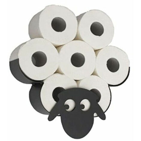 royaluxe - Porte Papier Toilette Mural en Bois - Motif Moutons - Noir