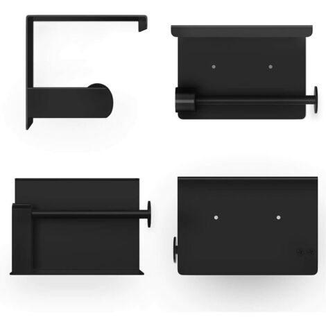 royaluxe - Porte Papier Toilette, Support Papier Rouleau sans Percage Derouleur Papier WC,Distributeur Papier avec Tablette, Acier INOX SUS 304, Colle Auto-adhésive et Mural pour Salle de Bain (Noir)