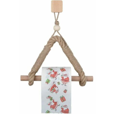 royaluxe - Porte-Papier Toilette Vintage en Corde de Chanvre et Bois, Barre Support pour Rouleau de Papier Toilette pour Salle de Bain - Carré