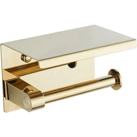 royaluxe - Porte-rouleau de papier toilette en acier inoxydable 304 doré avec étagère murale porte-rouleau de papier toilette pour salle de bain (or)