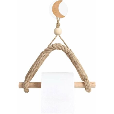 royaluxe - Porte-rouleau de papier toilette en bois tressé vintage - Porte-serviette mural en corde de chanvre - À suspendre au mur - Style rétro - Fait à la main