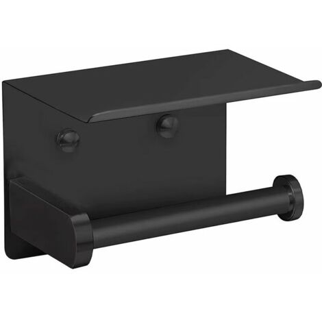 royaluxe - Porte Rouleau Papier Toilette Noir Auto-adhésif avec Tablette, Support Papier Toilette Mural pour Salle de Bain, Acier Inoxydable SUS 304, Derouleur Papier Toilette WC sans Percage - Noir M