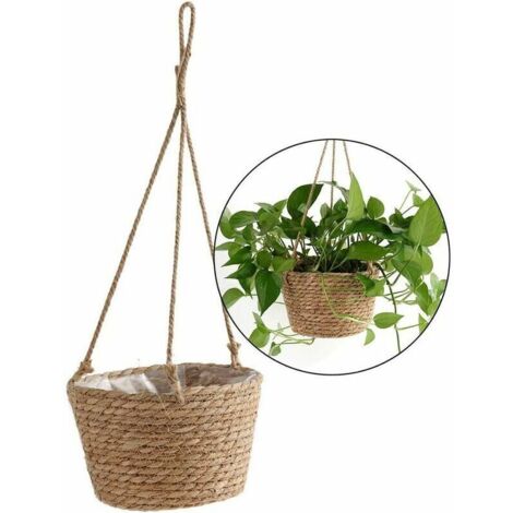 royaluxe -Pot de fls à suspendre en corde de jute - Panier pliable en jonc de mer, macramé - pour plantes succulentes, décoration intérie ou extérie