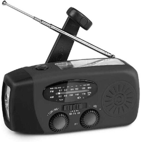 royaluxe - Radio à manivelle d'urgence avec lampe de poche LED, radio portable AM/FM NOAA avec batterie externe 2000 mAh, noir