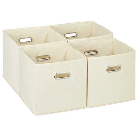 royaluxe - Relaxdays Lot de 4 boîtes de rangement, caisses pliables, HxLxP : 30x30x30 cm, poignées, panières pour étagère, beige