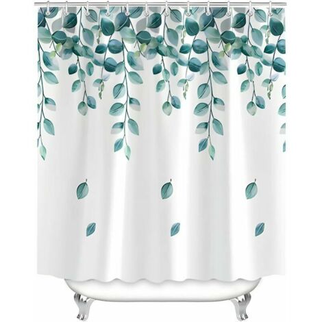 royaluxe -Rideau de douche 120 x 200 cm Feuilles vertes Usine Ourlet lesté Textile anti-moisissure, hydrofuge, rideaux de bain en tissu polyester lavable pour salle de bain, baignoire avec 8 anneaux d