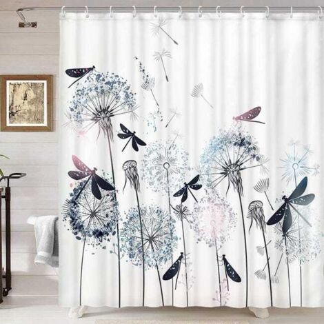 royaluxe - Rideau de douche imperméable à imprimé plantes et fleurs avec 12 crochets, rideau de douche de baignoire, tissu polyester, sans perforation(180200cm)